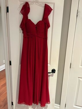 Mori Lee Red Chiffon Maxi Dress with Flutter Straps